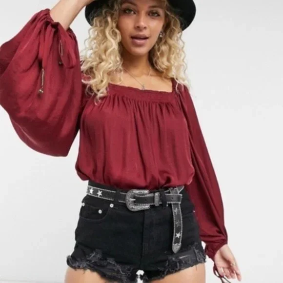 NWT Free People Another Round Balloon Sleeve Bodysuit XS Satin Loose Boho - Picture 3 of 11